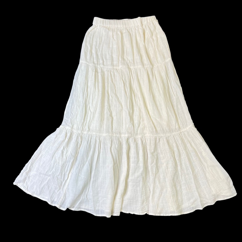 Princess Polly Maxi Skirt US 4 Cream Organic Cotton Tiered Crinkle Gauze Boho